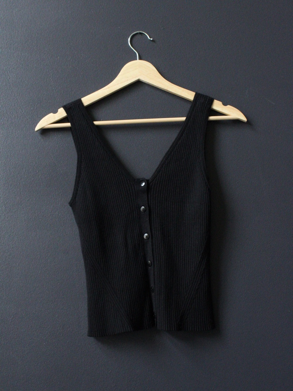 Black Ribbed Button-Front Tank Top